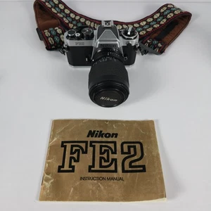Nikon FE2 35mm Silver Film Camera with 210mm 1.4 5.6 lens Nice - Picture 1 of 16