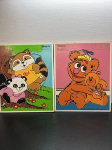 Set Of 2 Playskool Vintage Muppet Babies Shirt Tales Tray PUZZLES Fozzie Rick W1 - Picture 1 of 5