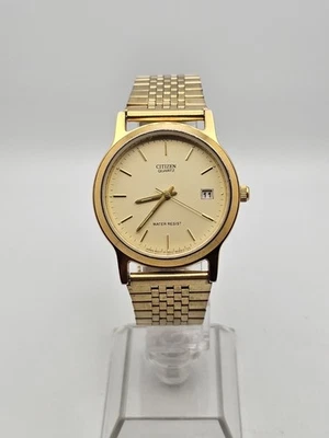 复古 1994 Citizen 5510 防水男士金色模拟石英日期手表  — 第 1/4 张图片
