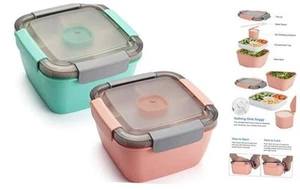 Freshmage Salad Lunch Containers To Go, 2 Pack 52-oz Bowls with 3 - Picture 1 of 8