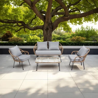 Gartenmöbel Lounge-Set Balkonmöbel Rattan braun grau - Bild 1 von 4