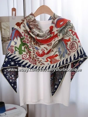 Sallys 70% Cashmere & 30% Silk Wrap Scarf Tribal Animal Print 2 Face Shawl 53" - Image 1 of 4