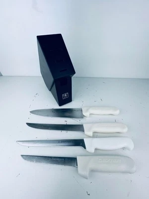 Juego de cuchillos Dexter Basics Sani-Safe acero inoxidable con asas blancas y bloque de cuchillos Foto 1 de 4