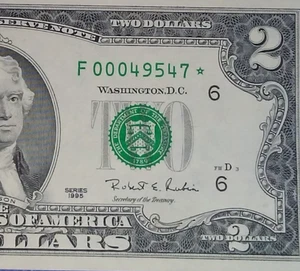 ** STAR - 5 DIGIT ** $2 1995 (VF+) Federal Reserve Note ** PAPER CURRENCY - Picture 1 of 3