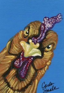 ACEO ATC Original Gemälde rotes Huhn Bauernhof Kunst - Carla Smale - Bild 1 von 2