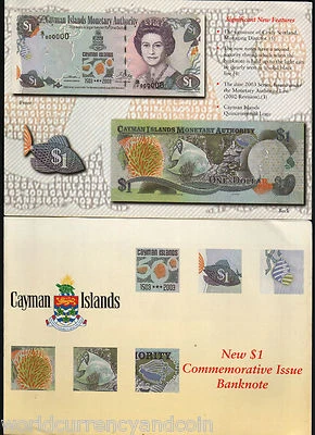 CAYMAN ISLANDS 1 DOLLAR P-30 2003 Queen COMMEMORATIVE UNC NOTE + FOLDER BROCHURE - Image 1 of 3
