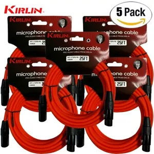 5-PACK Kirlin 25FT 3-Pin XLR Male to XLR Female 20AWG Microphone Cable Red - Picture 1 of 1