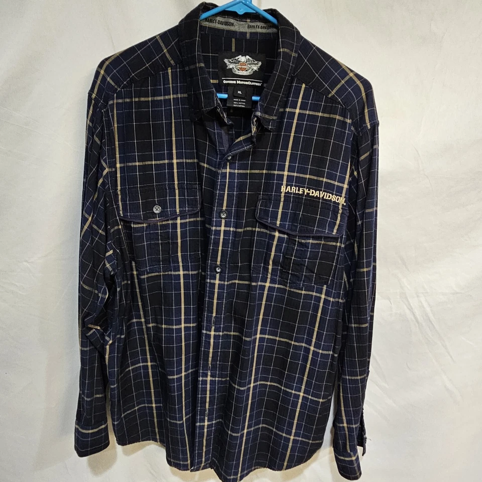 Harley Davidson Shirt Mens XLarge Blue Plaid Long Sleeve Cotton Button Up Casual - Image 1 of 4
