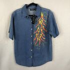 Vintage Cassees Denim Shirt Womens Medium Blue Jean Painted Chili Peppers NEW