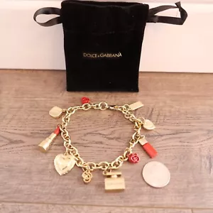 Dolce & Gabbana Women’s Gold Bracelet With Red Charms & Bag !!! - Picture 1 of 4