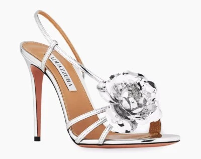 Sandalias de tacón Aquazurra Paris Rose 105 mm plateadas metálicas con tiras $995 Foto 1 de 4