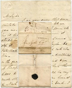 GB 1820 LETTER from TRINITY COLLEGE CAMBRIDGE + MILEAGE + CLEAR SEAL to J.LYDE - Picture 1 of 4