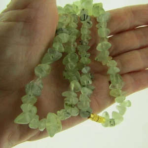 Green Prenite Gemstone Chip Bead Necklace 10mm*18 Goldtone - Picture 1 of 6