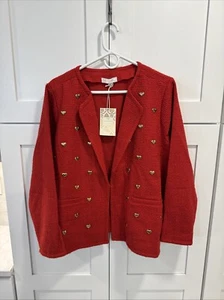 NEW DG2 by Diane Gilman Heart Studded Cropped Jacket RED SZ XL - Picture 1 of 13