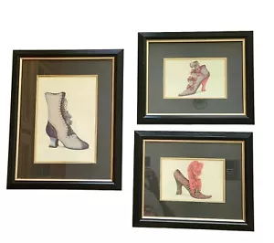 3 Fiona Saunders Shoe Prints Framed 19'th Century Victorian Fashion - Picture 1 of 5