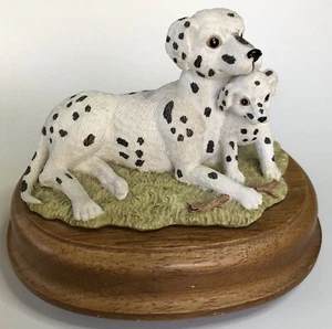 Carlton Cards Dalmatians Dog Mom Puppy Figurine ceramic on wooden base Vintage - Picture 1 of 4