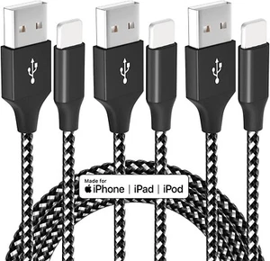 3 Pack Fast Charger Cable Heavy Duty For iPhone 14 13 12 11 X XR 8 Charging Cord - Picture 1 of 11