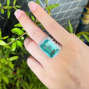 Anillo de Compromiso Rectangular Cuadrado Rectangular Cuadrado Corte Princesa Plateado Ajustable Corte Princesa Circonial para Mujeres - Imagen 1 de 9