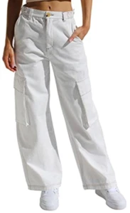 NEW Evaless Petite High Waisted Wide Leg Baggy Cargo Pants White Size 4 - Picture 1 of 1