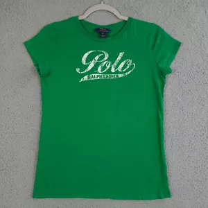 Polo Ralph Lauren Shirt Girls XL 16 Green White Logo Crew Short Sleeve Tee - Picture 1 of 9