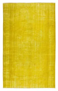 5.4x8.7 Ft Vintage Authentic Hand Knotted Turkish Wool Rug Over-Dyed in Yellow - Picture 1 of 5