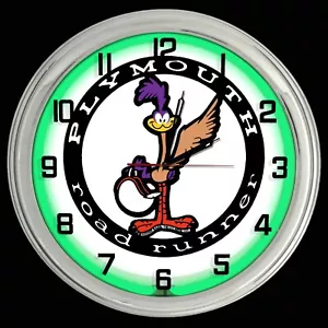16" Plymouth Road Runner Sign Green Neon Clock Mopar Roadrunner - Picture 1 of 2