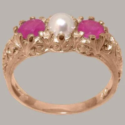 18k Rose Gold Cultured Pearl & Ruby Womens Trilogy Ring - Image 1 of 4
