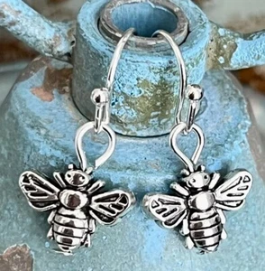 Little Silver Honey Bee Dangle Earrings. Wings. Nature. - Picture 1 of 4
