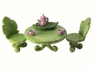 Miniatur Fee Gartenmöbel Set: Blattbistro Set mit Tee Set für Feen - Bild 1 von 12