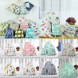 Travel Sundries Storage drawstring pocket printed Cotton and linen storage bag - Picture 1 of 38