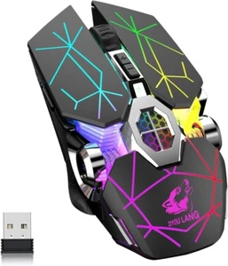 Kabellose Gaming-Maus, wiederaufladbar, mit 7 Tasten, Regenbogenfarben - Bild 1 von 9