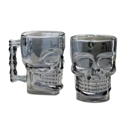 Juego de 2 tazas de cerveza calavera esqueleto electroplato brillo humo círculo vidrio 17,6 oz Foto 1 de 4