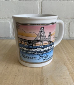 Vintage MICHIGAN Mackinac Bridge Print Coffee Mug Cup made in Japan - Picture 1 of 12