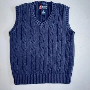 Chaps Vest Boy Pullover Blue Cable Knit Size 6 - Picture 1 of 8