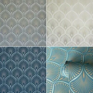 Grandeco Layla Geometrische Kunst Deko Tapete Metallic Pfau Lüfter Viele Farben - Bild 1 von 25