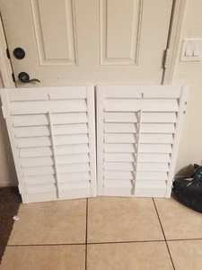 2 Wood Interior Louvered Shutter Panels White 22 1/8"W x 34"H ea. - Picture 1 of 3