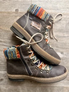 Rieker Winterstiefel Damen 40 Felicitas mehrfarbig Leder Schnürung runde Spitze Gr.9 - Bild 1 von 8