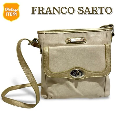 复古 Franco Sarto Y2K 米色和金色可调节皮革斜挎包。 罕见! — 第 1/4 张图片