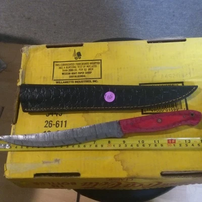 Cuchillo personalizado Crossroads hecho a mano de acero Damasco 14" mango rojo Foto 1 de 4