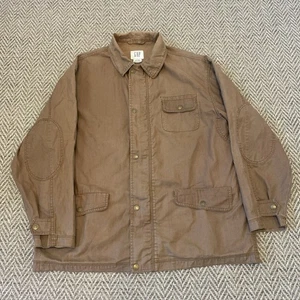 GAP Jacket Mens Large Tan Hunting Barn Chore Coat Canvas Field Elbow Patch VTG - Picture 1 of 15