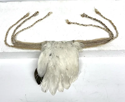 Philippine Kaxinawa White & Black Feather Headdress w Bird Butt Leather Antique - Image 1 of 4