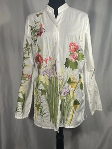 Norm Thompson Escape from Ordinary Women's Floral Embroidery Blouse Top Button M - Picture 1 of 19