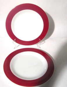 Vintage Pyrex Burgundy Red Rim 10" Dinner Plates Dishes 2 - Picture 1 of 14
