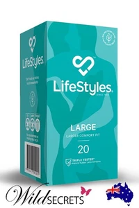 NEW Lifestyles Large: 20 Pack Comfort Fit Latex Condoms, Sex Essential - Picture 1 of 3