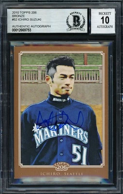 Ichiro Suzuki Auto Signed 2010 Topps 206 Bronze Card 52 Mariners Auto 10 Beckett - Image 1 of 2