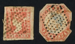 India Stamps 1854-1855 QV Lithographs 1a Fine & 4a Cut To Shape - Picture 1 of 2