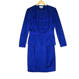 Adrianna Papell Women’s Royal Blue Pencil Skirt Suit Size 6 Lined 100% Silk - Picture 1 of 16