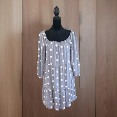 Vestido Cato para mujer pequeño suizo a lunares boho con volantes en capas gris/púrpura rayón Foto 1 de 4