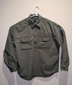 VTG 90s Structure Military Popover Shirt Mens Army Green LS Cotton Button Up - L - Picture 1 of 11