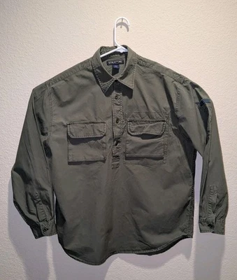 VTG 90s Structure Military Popover Shirt Mens Army Green LS Cotton Button Up - L - Image 1 of 4